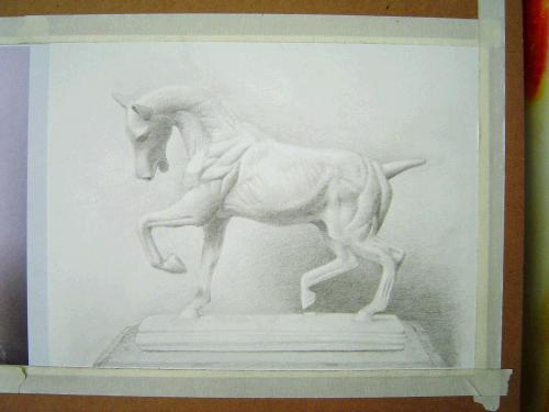 Drawing of a plaster horse for my Observational Drawing class