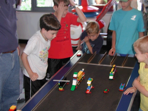 One activity was building cars and then racing against the other kids. Elliot's is the biggest one 2nd from the left and Clark's is the little teeny one.  Different strokes for different folks.