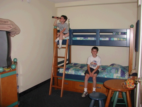 The little boys had bunkbeds and Clark enjoyed the top for a change.  (At home he's on the bottom.)