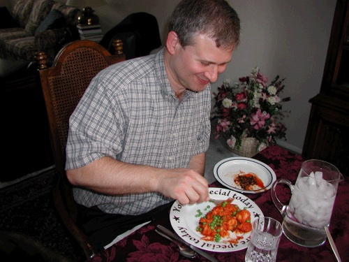 His Mom made Halusky for his birthday dinner.  It's a Czechoslovakian dish that has always been his favorite.  He even got  to take the leftovers home!