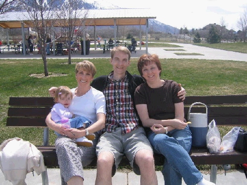 A warm day?  Let's head to the park and fly kites!  Melinda, Karen, Matt and Michelene