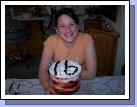 A yummy trifle with the number 16 out of blueberries...