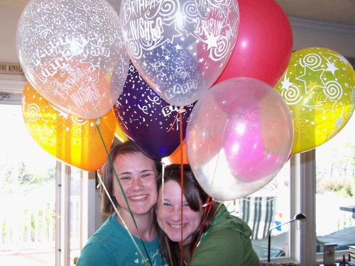 Tess came up from BYU with balloons to surprise Madeleine on her birthday.