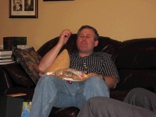 Alan enjoying home made peanut butter cookies -- made especially by Clark!