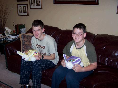 The happy boys with their little Easter Bunny baskets.  My mom gave those baskets to Phillip and Loren when they were probably two years old, so they have been used once a year for 22 years or so!