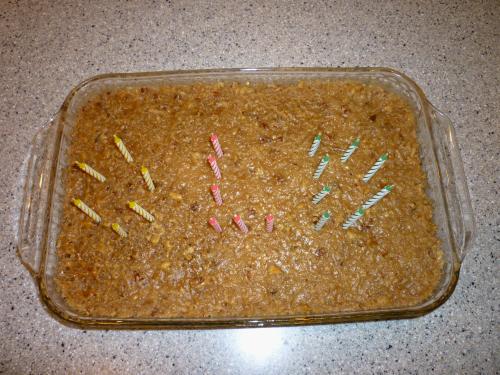 A second cake on Alan's actual birth day.  Elliot thought it would be fun to spell OLD with the candles...can you see it?