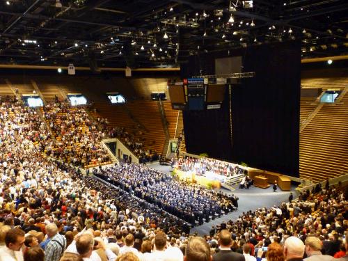 This is the Friday Convocation for just his college which is so big that they had it in the Marriott Center.