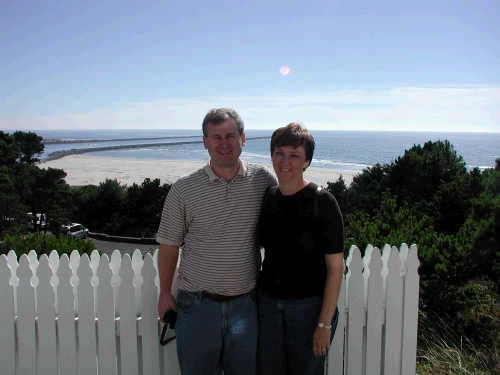 Our 21st anniversary picture -- showing the view from the lighthouse's front porch.