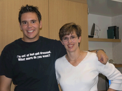 My friend Melora with her oldest son Tyler -- getting settled in the dorms.