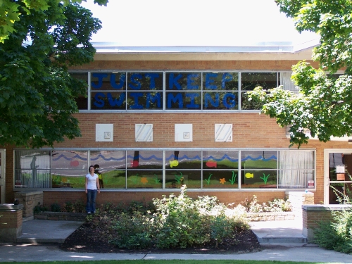 Tess, the new Resident Assistant in Robison Hall, Heritage Halls - BYU.  You probably can't read it, but the theme she choose for the year is "Just Keep Swimming!