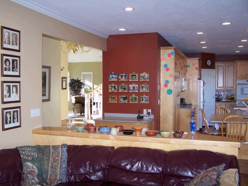 If you stand here in the family room, you can see all four new colors...the living room, the entry/hall, the kitchen and the family room.  They look better in real life than in the photo.