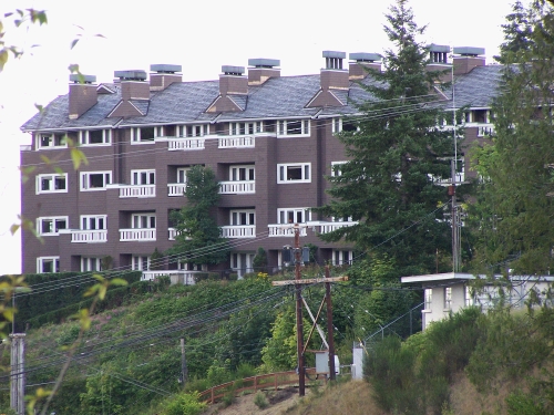 The back of the lodge. Pat and Wally had a suite on the top left corner.