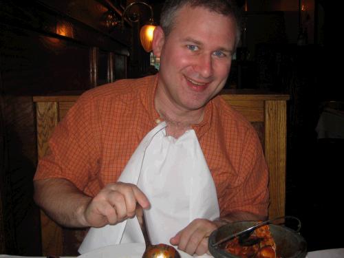 Alan having his favorite Cioppino for our anniversary dinner.