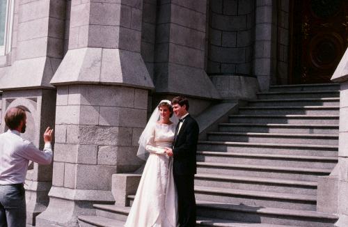 Having our picture taken on the temple stairs after the wedding ceremony.