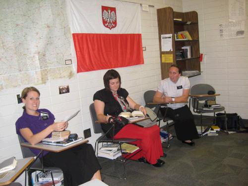 The Polish classroom.  The empty chair belongs to Tess.