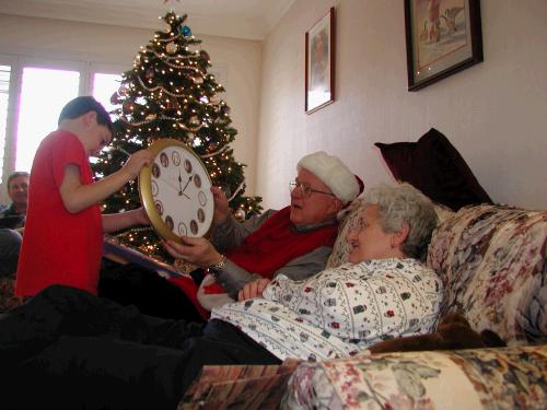 We gave the grandparents a "talking" clock!  It has a picture of each of us with a short recorded message each hour.