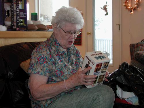 Shirley is going to town with videos now that she has her own video machine.  John Wayne is one of her favorites.