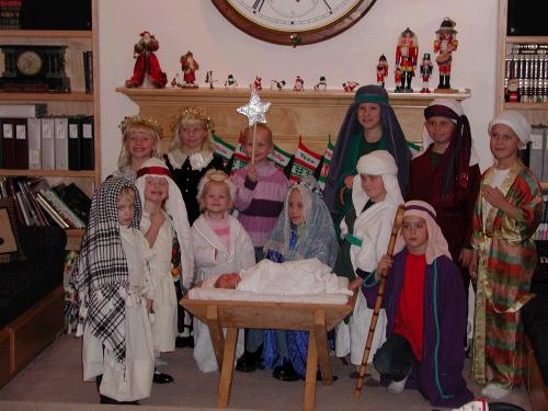 Most of the Morgan cousins acted out the Christmas story and gathered for this Nativity Scene.