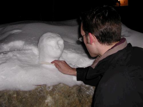 Phillip was snow sculpting - do you think it looks like me?  I hope not.