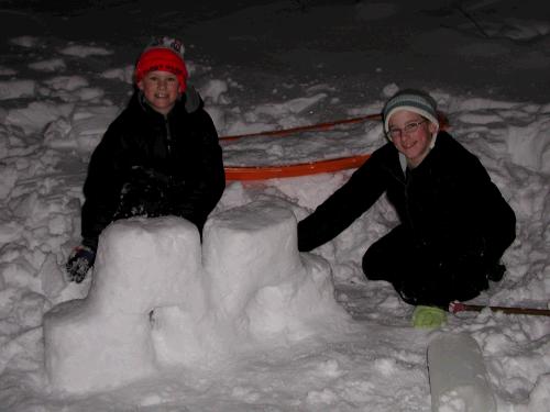 Elliot and Madeleine showing off their handywork.