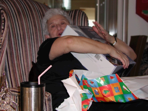 Pat hugging her new foot massager and heater....
She hasn't even tried it yet!