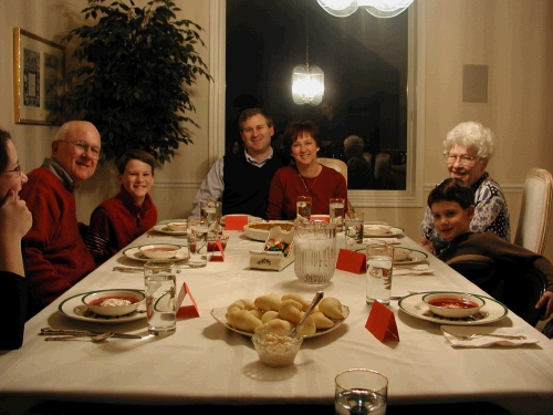 Christmas Eve dinner.  
Left to right: Wally, Elliot, Alan, Michelene, Shirley, and Clark.