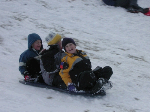 Justin Morgan, Clark Brown and Parker Morgan.
It took them three times before they all stayed on until they reached the bottom.