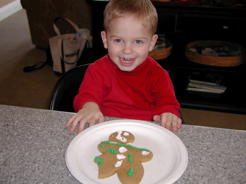 Andrew Morgan -- he has already eaten all the candy off of his and is starting on the cookie!
