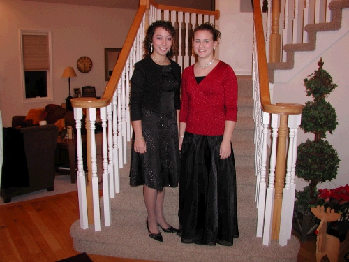 Tess and her friend Elisa ready to go pick up their guys for the Christmas Dance.