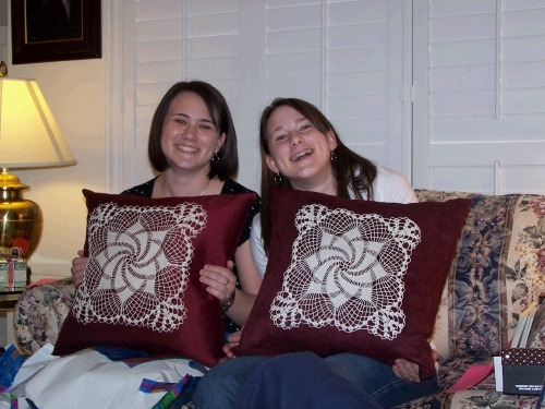 Doilies for the girls made by their great great grandmother, Mary Conzatti Moser Farrell.