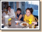 Melora, Jennica and Miranda trying out the new waffle and syrup recipe.