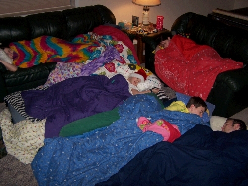 All the kids decided to sleep together in the basement Christmas Eve -- a little rowdy, but fun.