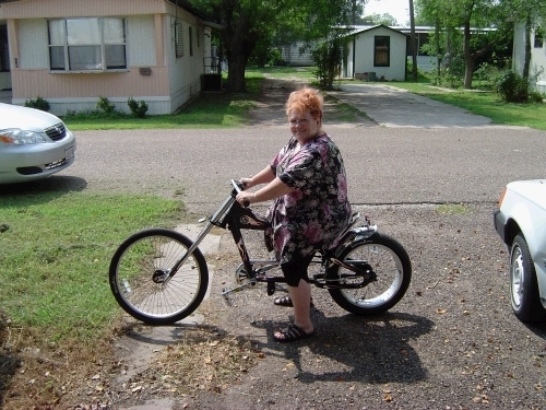 Sister Frankie, a unique member who is 4'7" and bought this bike that she calls her "Hardly Davidson."