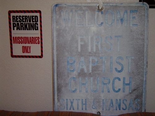 Found this First Baptist church sign in their apartment.