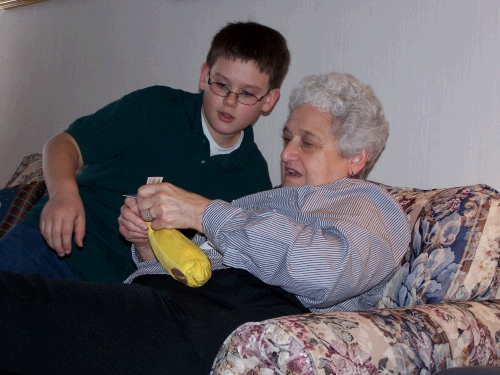 We gave Grandma a Bananagram game -- a fun way to play a word game without a board.