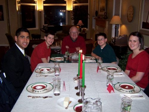 Christmas Eve dinner with Elder Lufe from New Zealand.