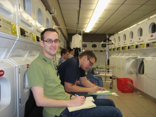 Doing laundry gives Phillip time to write.