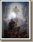 Phillip's teacher combined pictures of Christ's second coming and Helaman and the stripling warriors. The picture is in their classroom.