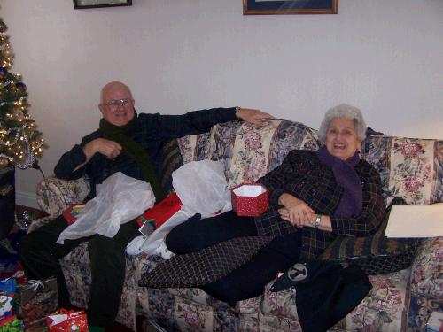 Grandma and Grandpa sporting their new scarves - crocheted by yours truly :)