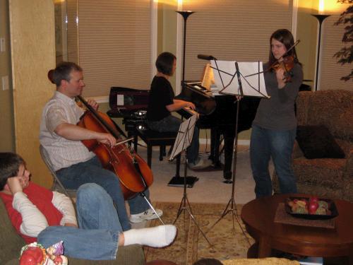 A little program of musical numbers.  Alan, Tess and Madeleine performed "Gesu Bambino."