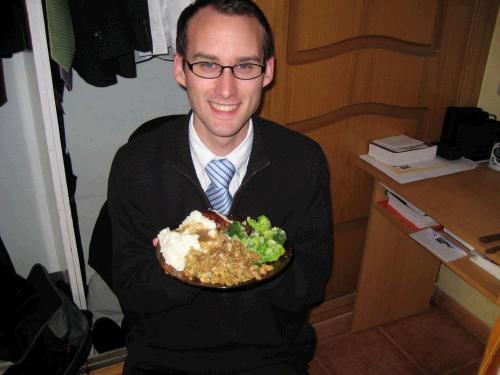 I just had to take a picture. See that broccoli, Mom? I'm eating my vegetables. And I'm wearing one of my new Christmas ties.