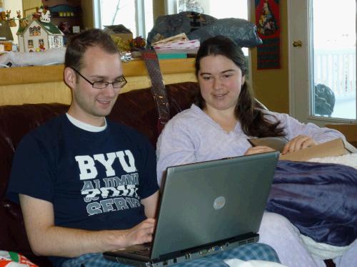 Anne surprised Loren with a new laptop.  Alan got things installed, Phillip designed a background...