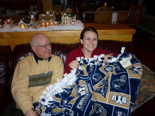 Grandma made all the kids BYU fleece blankets last year, so Tess got hers this year.  Grandmothers never forget about anyone!