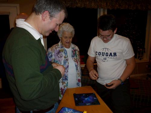 Alan and Clark playing a new magnetic game from Santa.