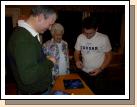 Alan and Clark playing a new magnetic game from Santa.