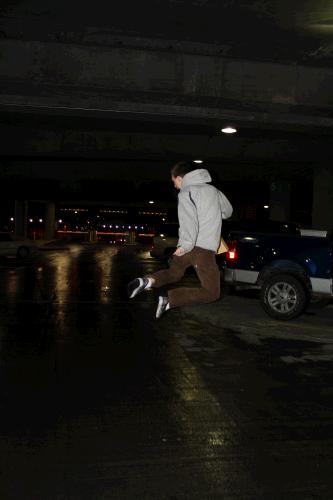 Elliot letting out a bit of his excitement in the airport parking lot!