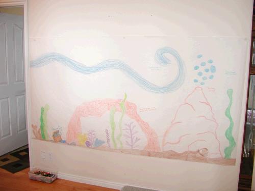 The "before" Finding Nemo birthday mural.