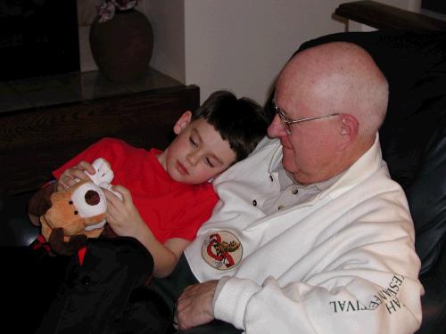 Clark's always willing to snuggle - Grandpa's always willing to snuggle.  Good combination!