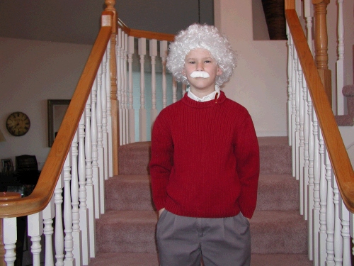 The fifth grade also had Famous American Day -- Elliot decided to write his report on Albert Einstein and then he got to dress up like him for the day.  Go ahead -- ask him anything.