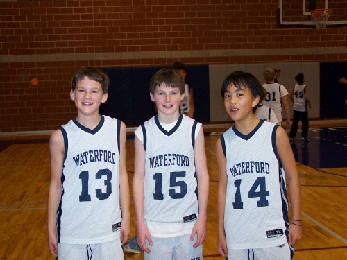 Elliot with his friends Parker Dolbin and Jacob Chung on the Waterford  6th grade basketball team.